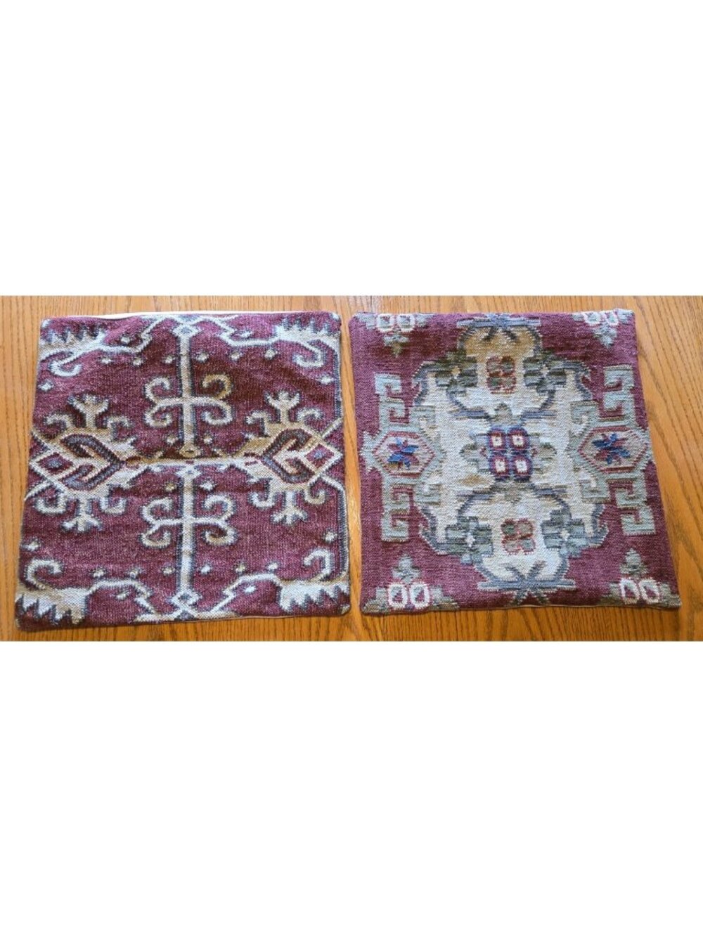 Pottery Barn 2 Vtg Wool Kilim Square Pillow Covers 18" Southwest Tribal Boho